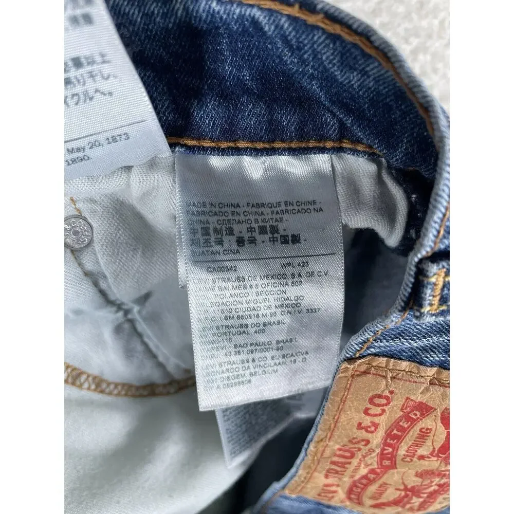 Levis 512 Jeans Mens 32x32 Blue Raw Hem Seams Faded 5 Pocket Distressed